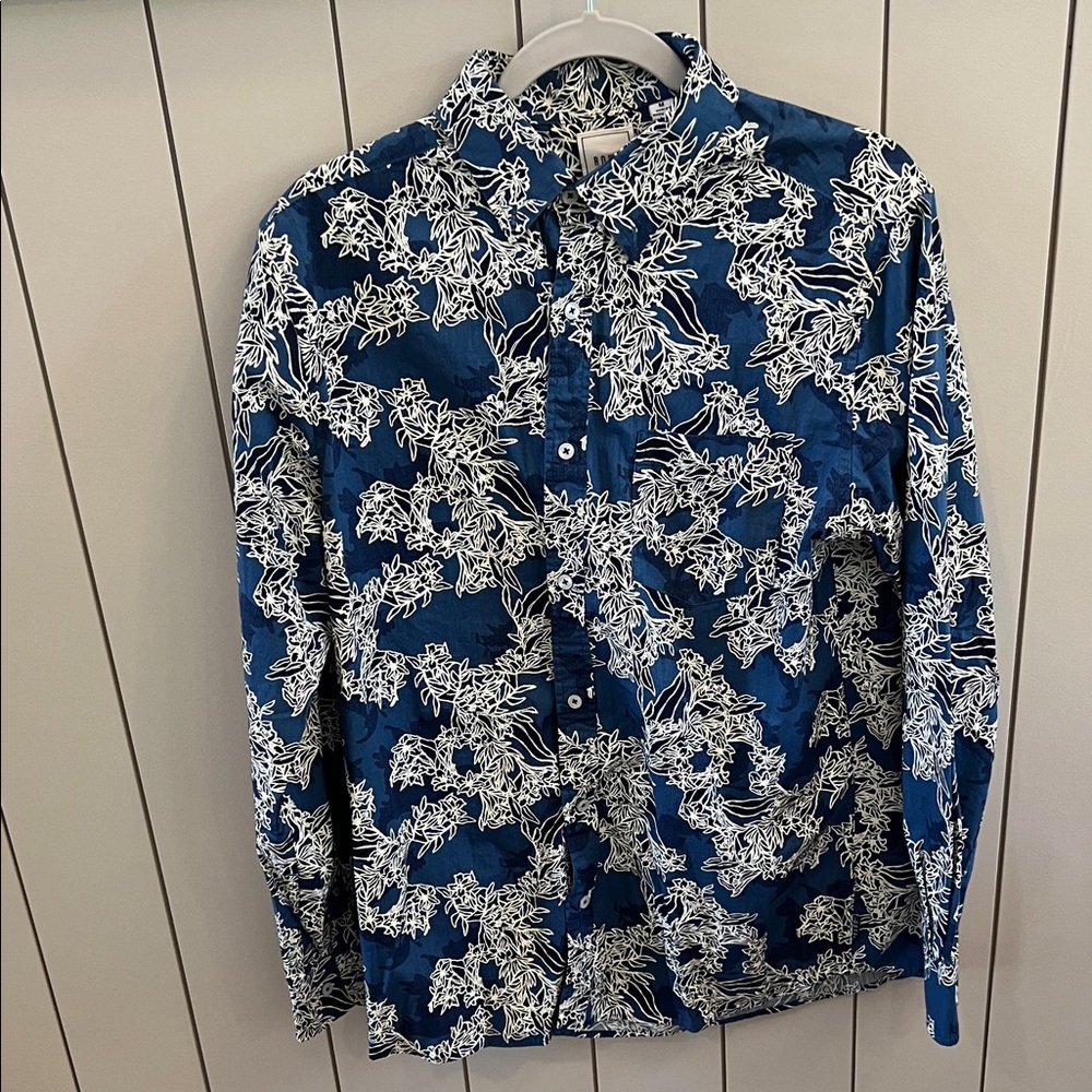 Men's Blue Floral Casual Button Down Shirt